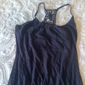 Navy tank with crochet detail